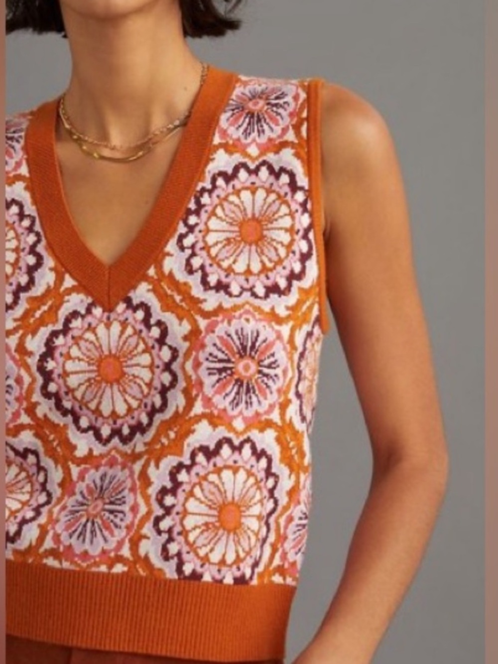 Anthropologie Maeve Vera Jacquard Sweater Vest Top Sz M